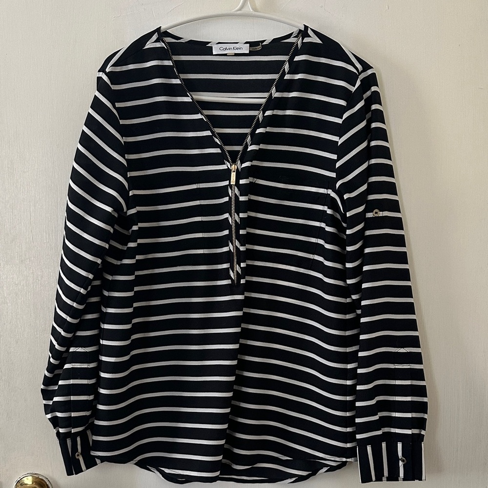 Calvin Klein Black and White Striped Blouse